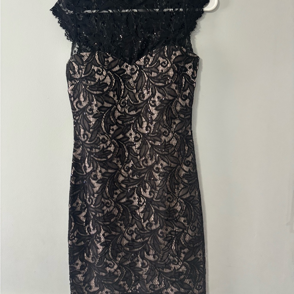 My Michelle Black and Cream Lace Mini Dress